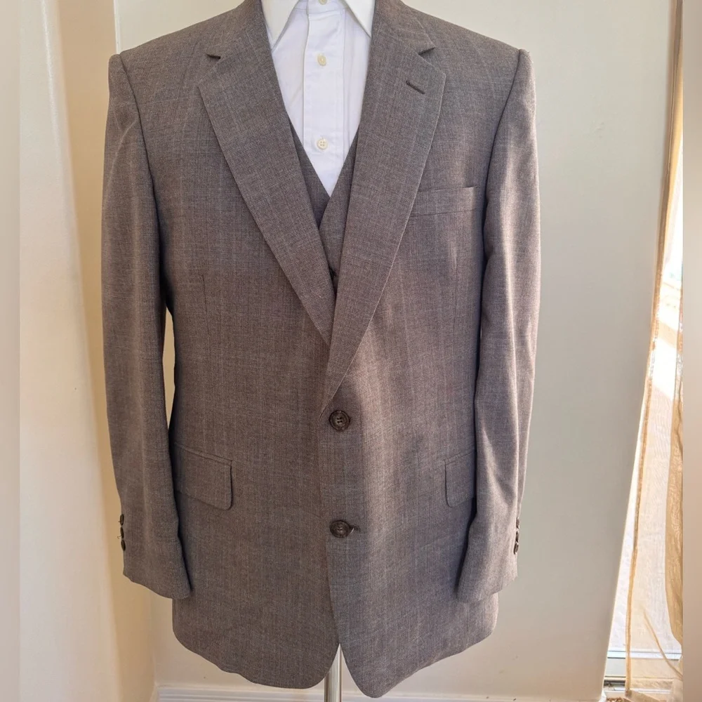 JOHNNY CARSON Vintage 70’s Deadstock Subtle Plad Wool Blend 3 Piece Suit 44 L - Picture 2 of 16